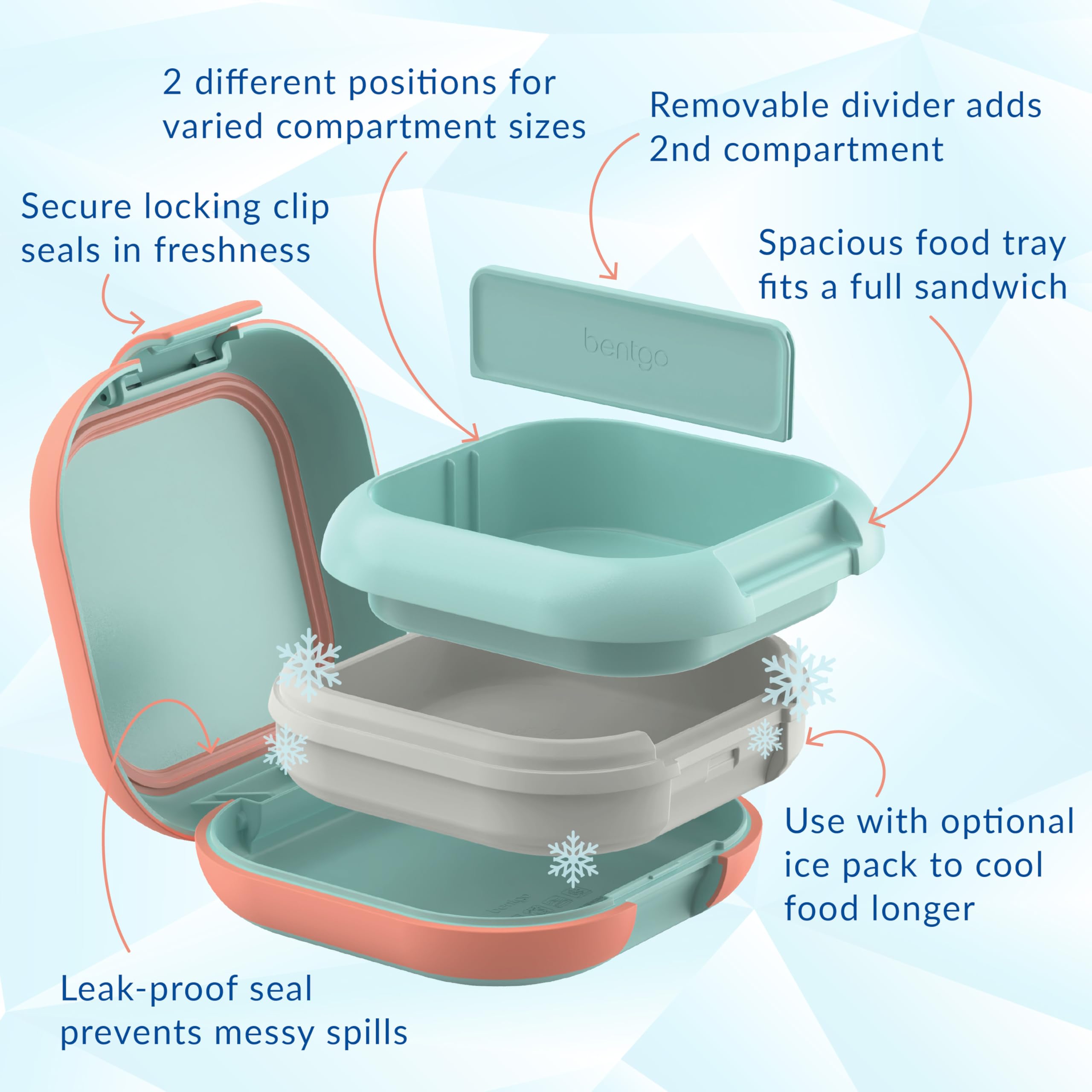 Bentgo Chill Mini Leak-Proof Lunch Box – Built-In Ice Pack Keeps Food Cold, 2.7-Cup Capacity for Snacks or a Sandwich, 3 or 4 Compartments, PFAS & BPA-Free, Ideal for Adults & Kids 3+ (Lilac Mist)