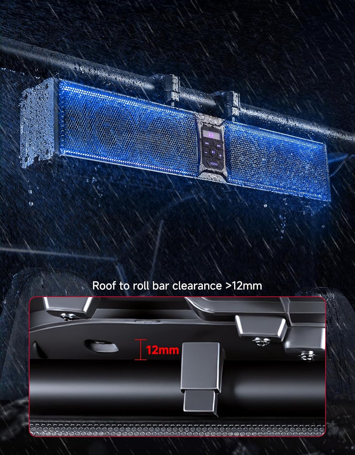 KEMIMOTO 6-Speaker Metal UTV Sound Bar, 25-inch IP65 Waterproof Golf Cart Sound Bar, ATV Speaker Bluetooth with RGB, SxS Soundbar Compatible with Polaris RZR Can-Am w/ 1.25 in - 2 in Roll Bar