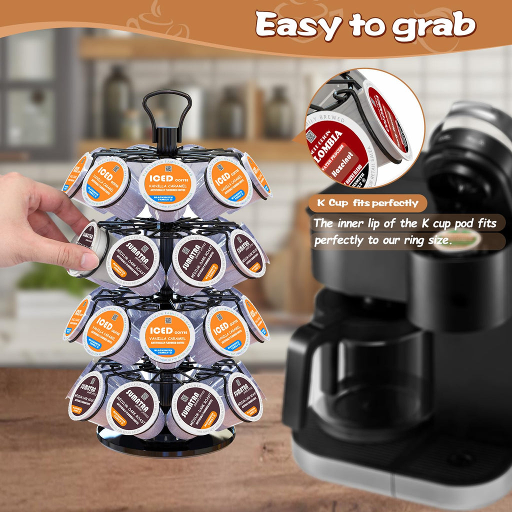 K Cup Holders,K Cup Holder, K Cups Holder,K Cup Carousel, Coffee Pods Holder Storage Organizer Stand,No Assembly Required,Black (Capacity of 40 Pods, Black)