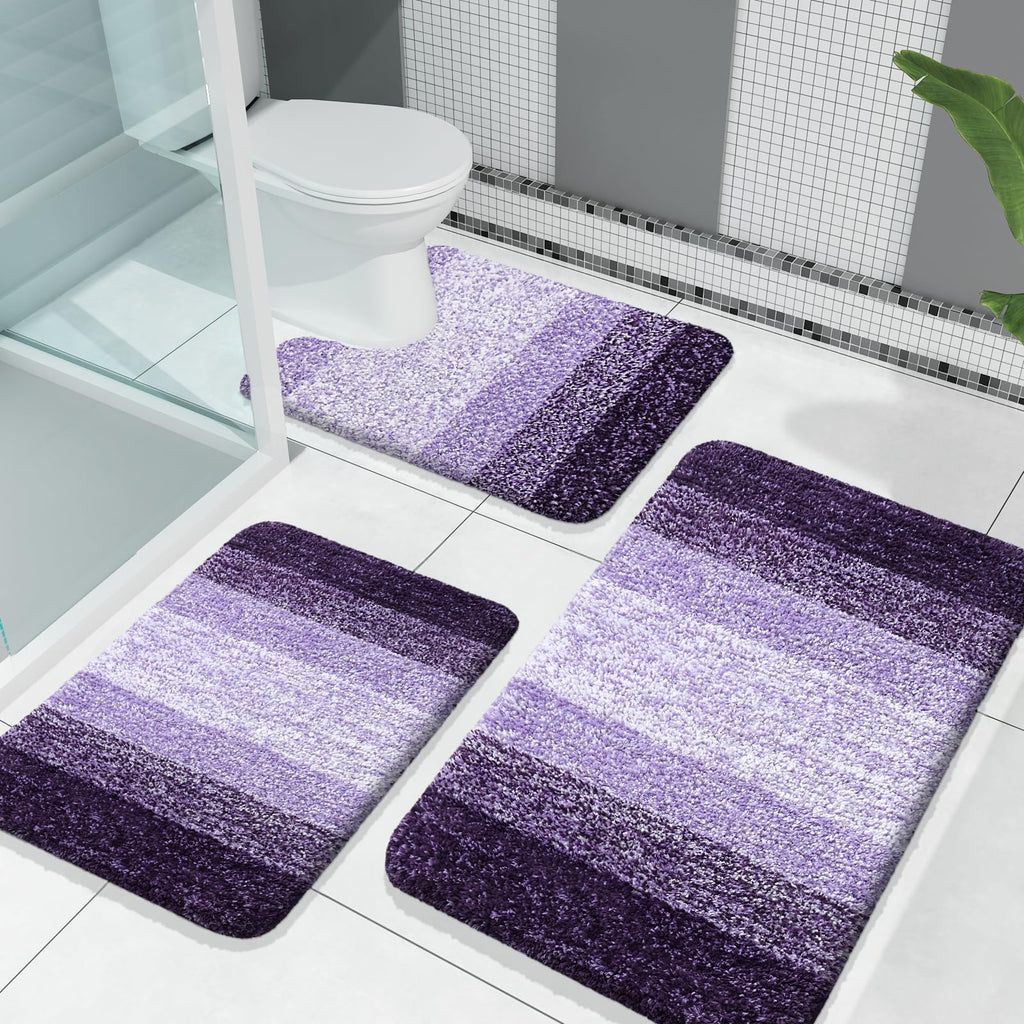 OLANLY Bathroom Rugs Sets 3 Piece, Soft Absorbent Microfiber Bath Mats and U-Shaped Contour Toilet Rug, Machine Wash Dry, Plush Shaggy Bath Mat Set for Bathroom (30"x20"+24"x16"+24"x20", Grey)