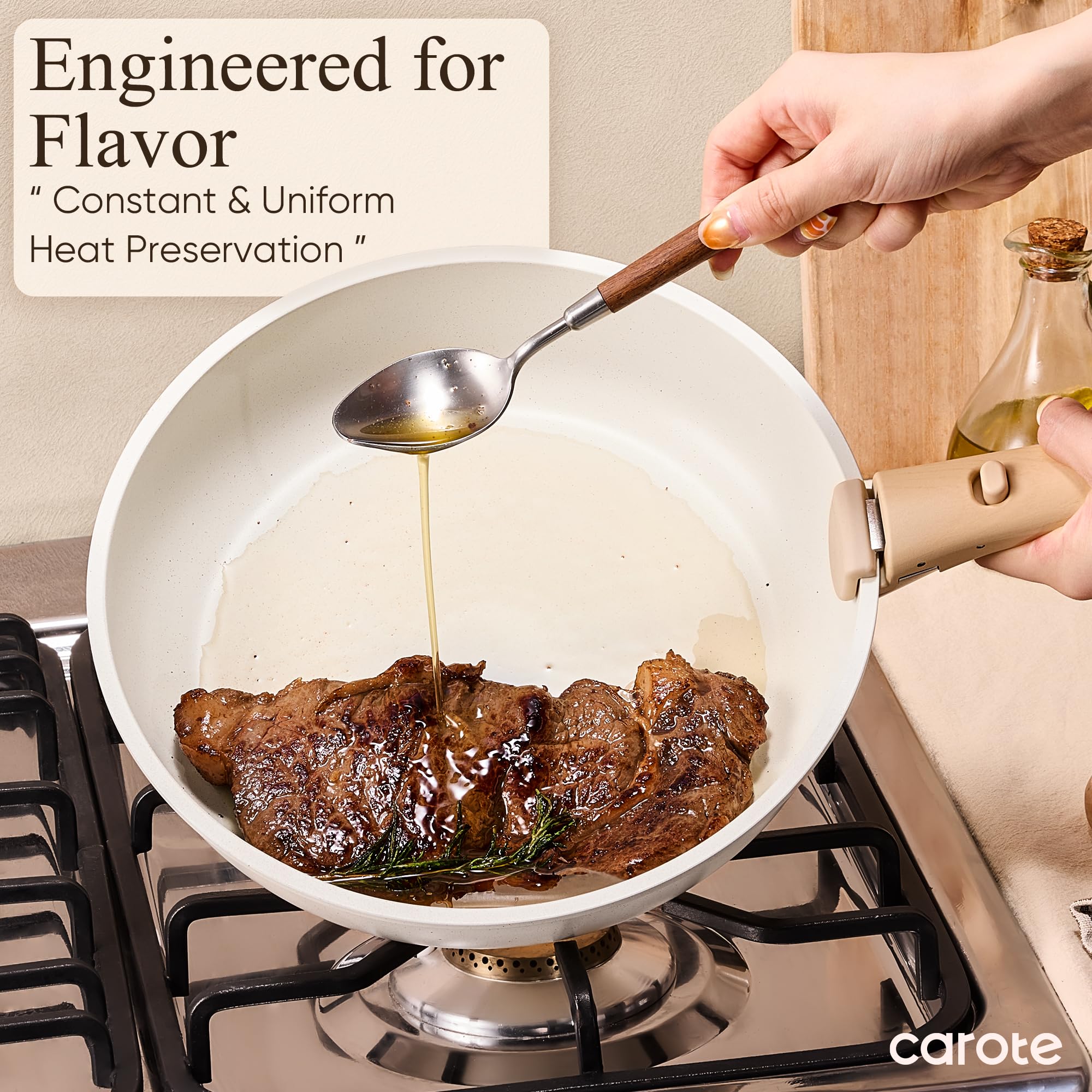 CAROTE 19pcs Pots and Pans Non Stick, Cookware Sets Detachable Handle, Induction Kitchen Pots and Pans,NonStick Cooking Set, Oven/Dishwasher/Fridge Safe, Space Saving
