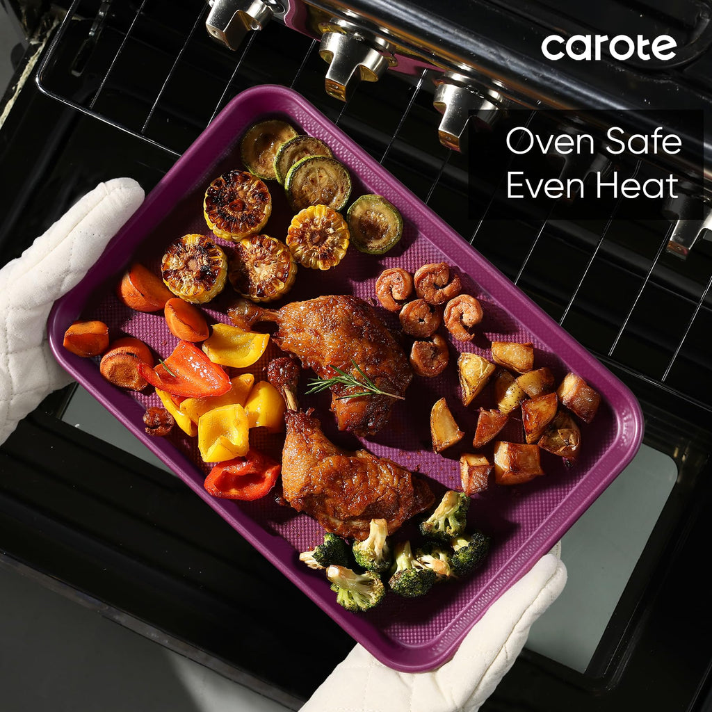 CAROTE 3-Piece Baking Pan Set - Bakeware Set, Baking Sheet Set Including 13 Inch 15 Inch 17 Inch Sheet Pan, Cookie Sheet for Baking, Royal Violet, Blue & Grey