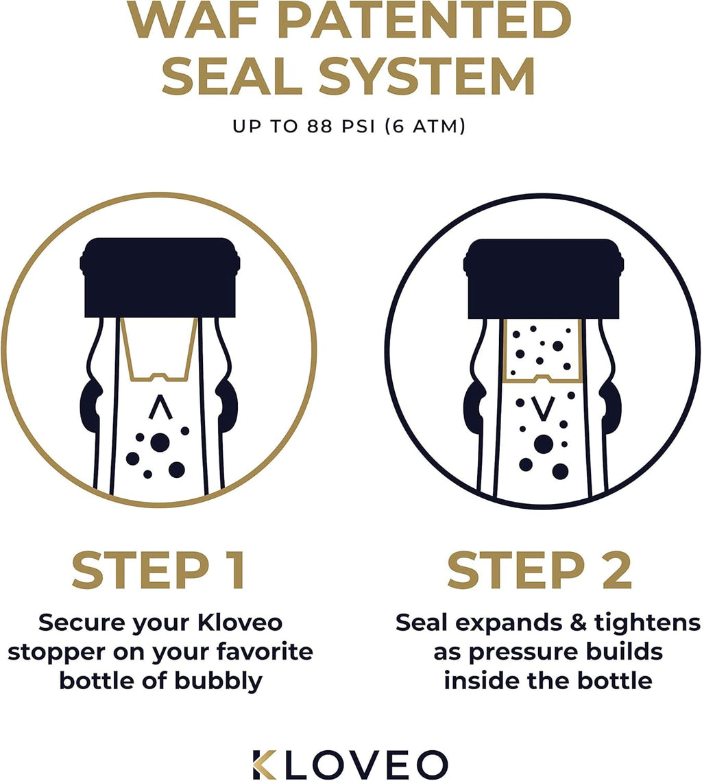 KLOVEO Champagne Stoppers - Patented Seal - Made in Italy - Professional Grade WAF Champagne Bottle Stopper - Prosecco, Cava, and Sparkling Wine Bottle Stopper
