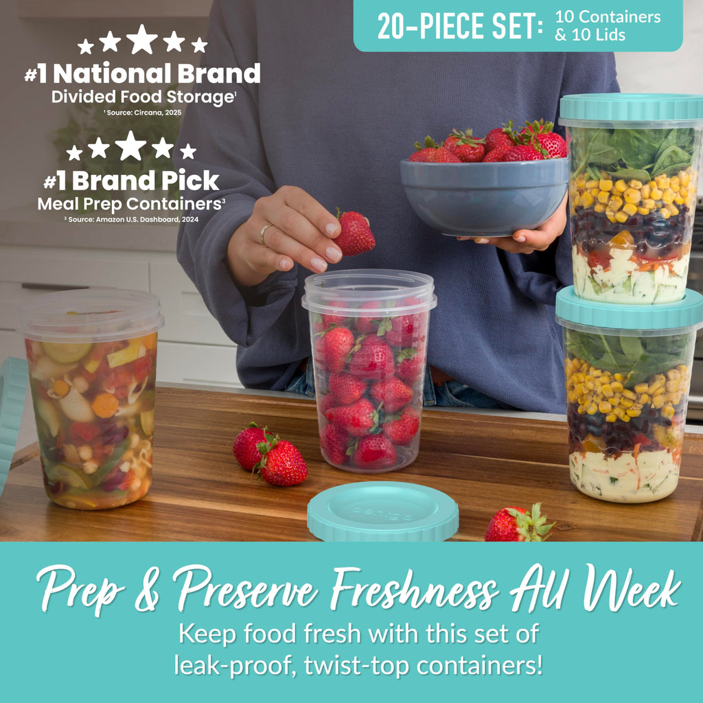 Bentgo Prep - 20 Piece 8 fl oz Leak-Proof Deli Containers with Lids, Food Storage for Meal Prep, Twist-Top, Reusable, PFAS & BPA-Free, Stackable, Microwave, Freezer, & Dishwasher Safe (Honeydew)