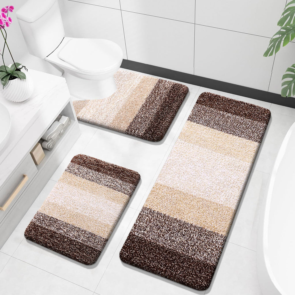 OLANLY Bathroom Rugs Sets 3 Piece, Soft Absorbent Microfiber Bath Mats and U-Shaped Contour Toilet Rug, Machine Wash Dry, Plush Shaggy Bath Mat Set for Bathroom (30"x20"+24"x16"+24"x20", Grey)