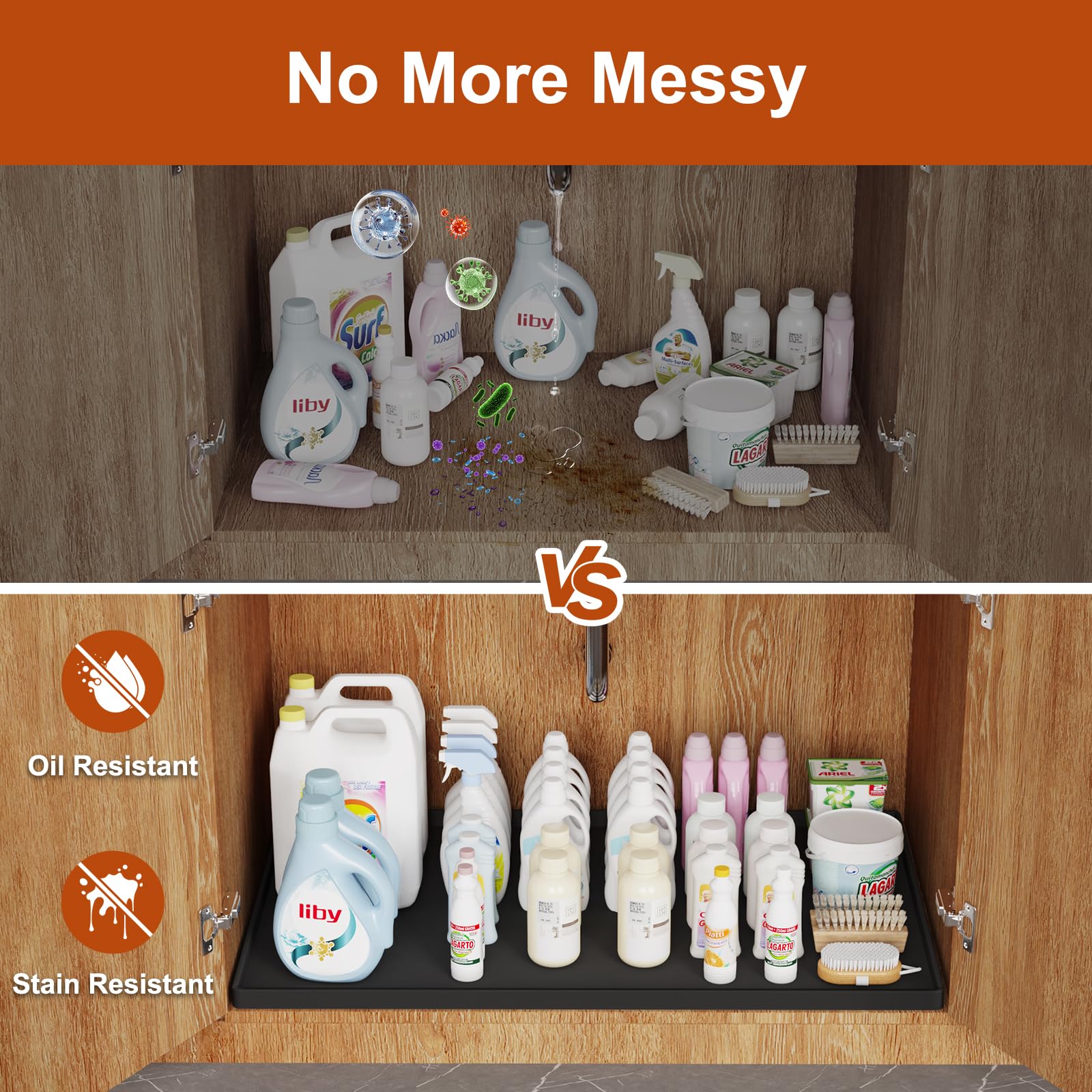 Extra Thick Silicone Mat Waterproof with Raised Edge 34" x 22", Under Sink Mat for Kitchen & Bathroom, Kitchen Cabinet Liner, Multi-Purpose for Storage & Protection, Gray