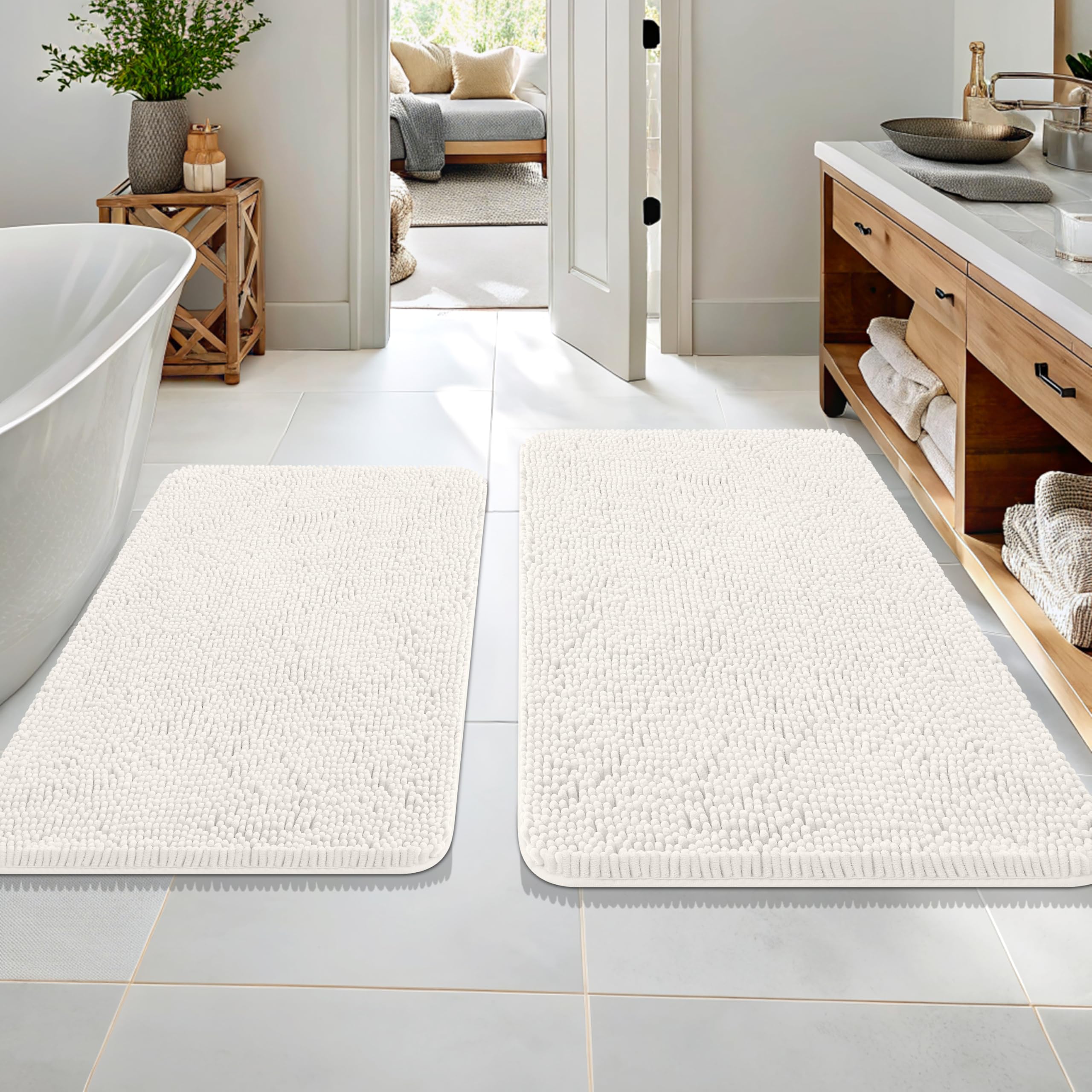 OLANLY Bathroom Rugs Sets 2 Piece, Soft Absorbent Chenille Bath Mats and U-Shaped Contour Toilet Mat Area Rug Set, Machine Washable Bath Carpet, Home Decor Accessories(30"x20"+24"x20", Grey)