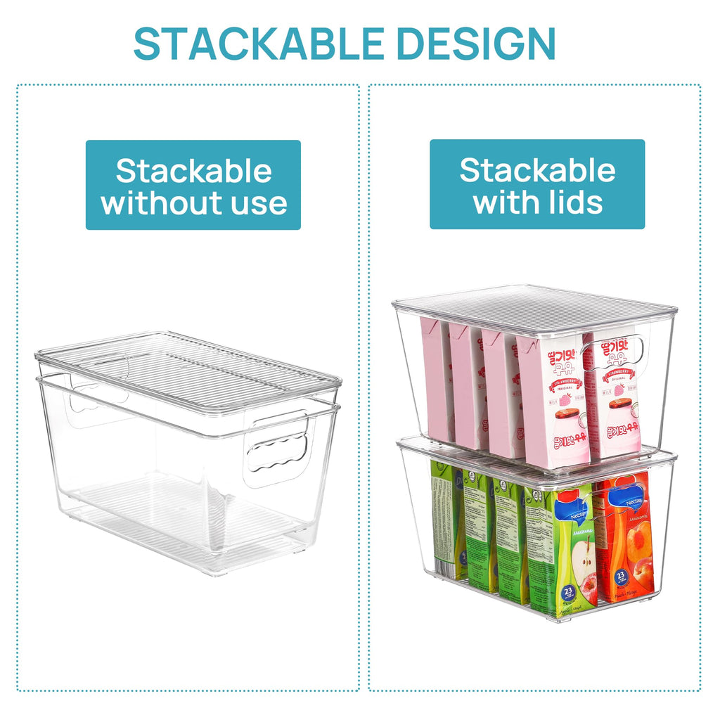 Vtopmart 6 Pack Clear Stackable Storage Bins with Lids, Large Plastic Containers with Handle for Pantry Organizer and Storage,Perfect for Bathroom,Cabinet,Kitchen,Fridge,Closet Organization