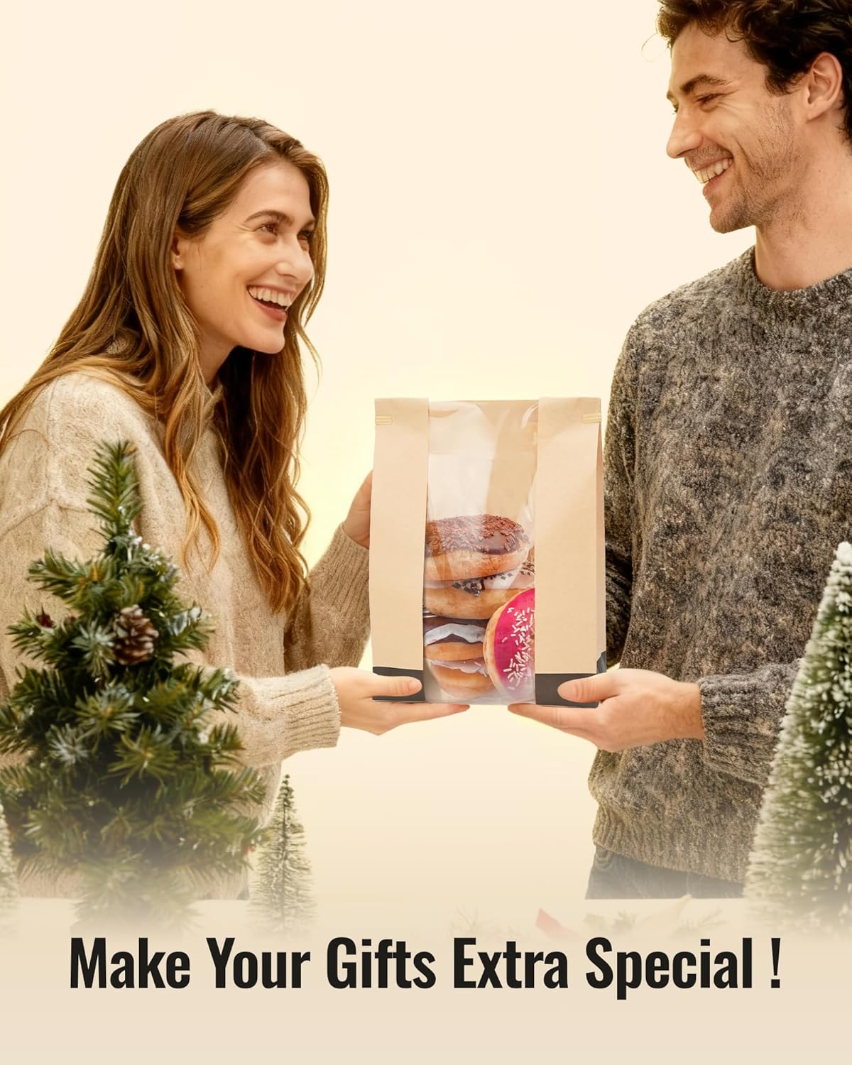 100Pcs Paper Bread Bags for Homemade Bread, 14 x 8.3 x 3.5 Inch Sourdough Bags with Tin Tie Tab Lock, Large Bread Storage Bags, Includes 126 Cute Seal Stickers