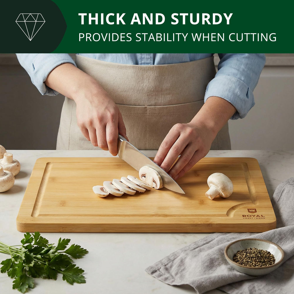 ROYAL CRAFT WOOD Organic Bamboo Cutting Board with Juice Groove - Kitchen Chopping Board for Meat (Butcher Block) Cheese and Vegetables