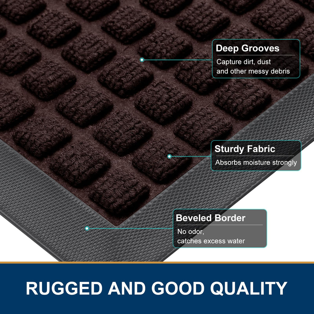 Smiry Front Door Mat Outside Entrance, Heavy Duty Natural Rubber Doormat, Non Slip, Trap Dirt and Moisture, Easy Clean, Low Profile Welcome Floor Mats for Indoor Outdoor Entry, 29.5x17 Inch, Black