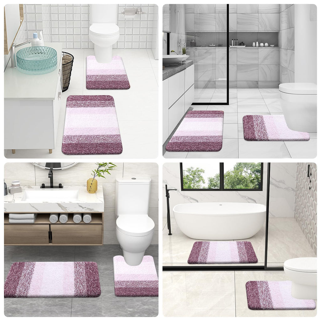 OLANLY Bathroom Rugs Sets 3 Piece, Soft Absorbent Microfiber Bath Mats and U-Shaped Contour Toilet Rug, Machine Wash Dry, Plush Shaggy Bath Mat Set for Bathroom (30"x20"+24"x16"+24"x20", Grey)