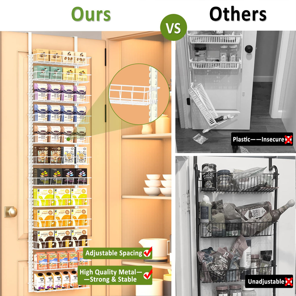 Churboro Over the Door Pantry Organizer Rack with 9 Adjustable Baskets, 9 Tiers Dual-use Hanging or Wall Mount Spice Rack Organizer, Black