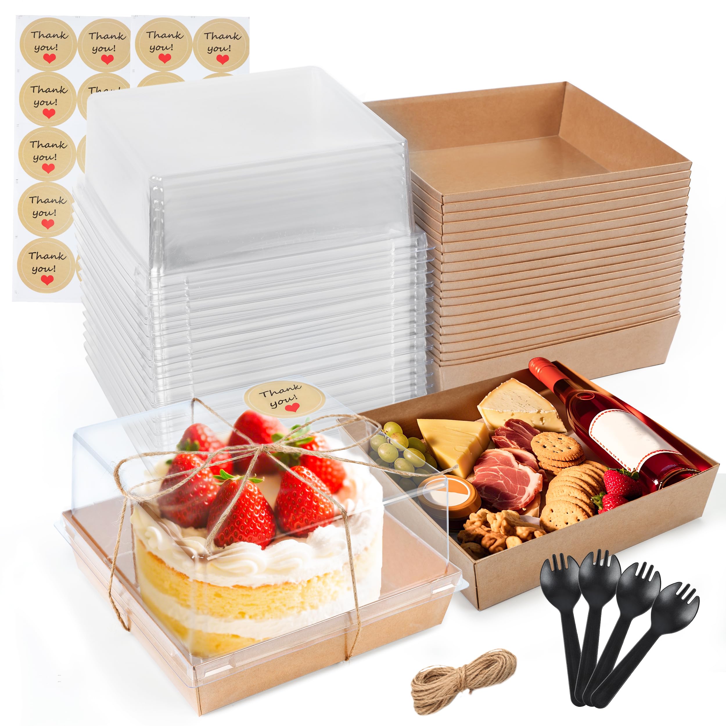 20 Pack Small Cake Boxes Charcuterie Boxes Mini Cake Containers With Lids For 4-6-inch Cake Pudding Sandwich Pie Bakery Dessert(Brown 7x7x4 inch)