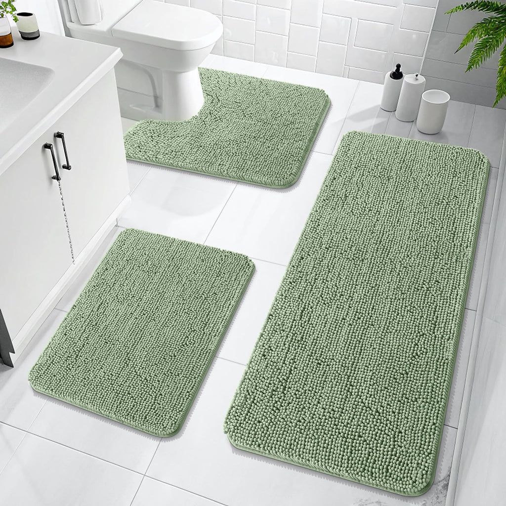 OLANLY Bathroom Rugs Sets 3 Piece, Soft Absorbent Chenille Bath Mats and U-Shaped Contour Toilet Rug, Quick Dry, Home Decor Accessories, Bath Mat Set for Bathroom (30"x20"+24"x16"+24"x20", Grey)
