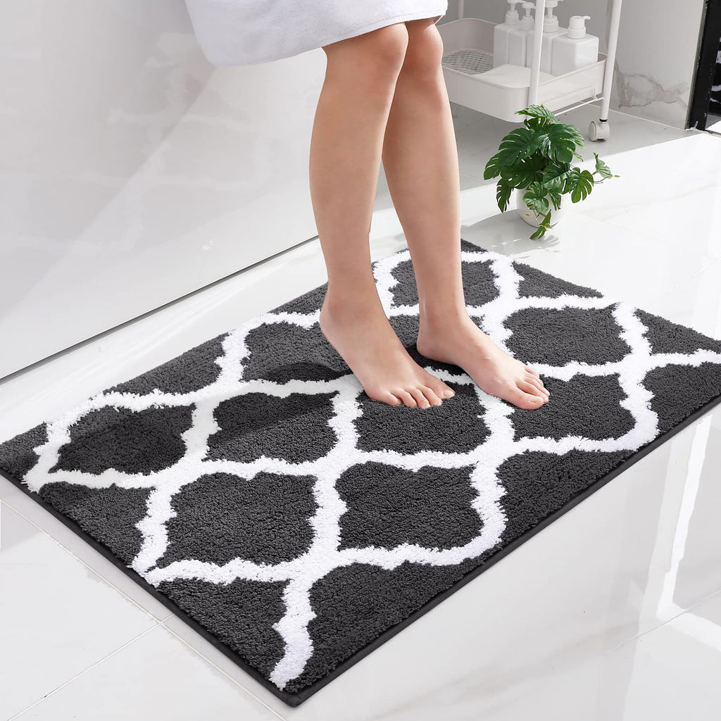 OLANLY Bathroom Rugs 24x16, Soft and Absorbent Microfiber Bath Rugs, Non-Slip Shaggy Shower Carpet, Machine Wash Dry, Bath Mats for Bathroom Floor, Tub and Shower, Grey