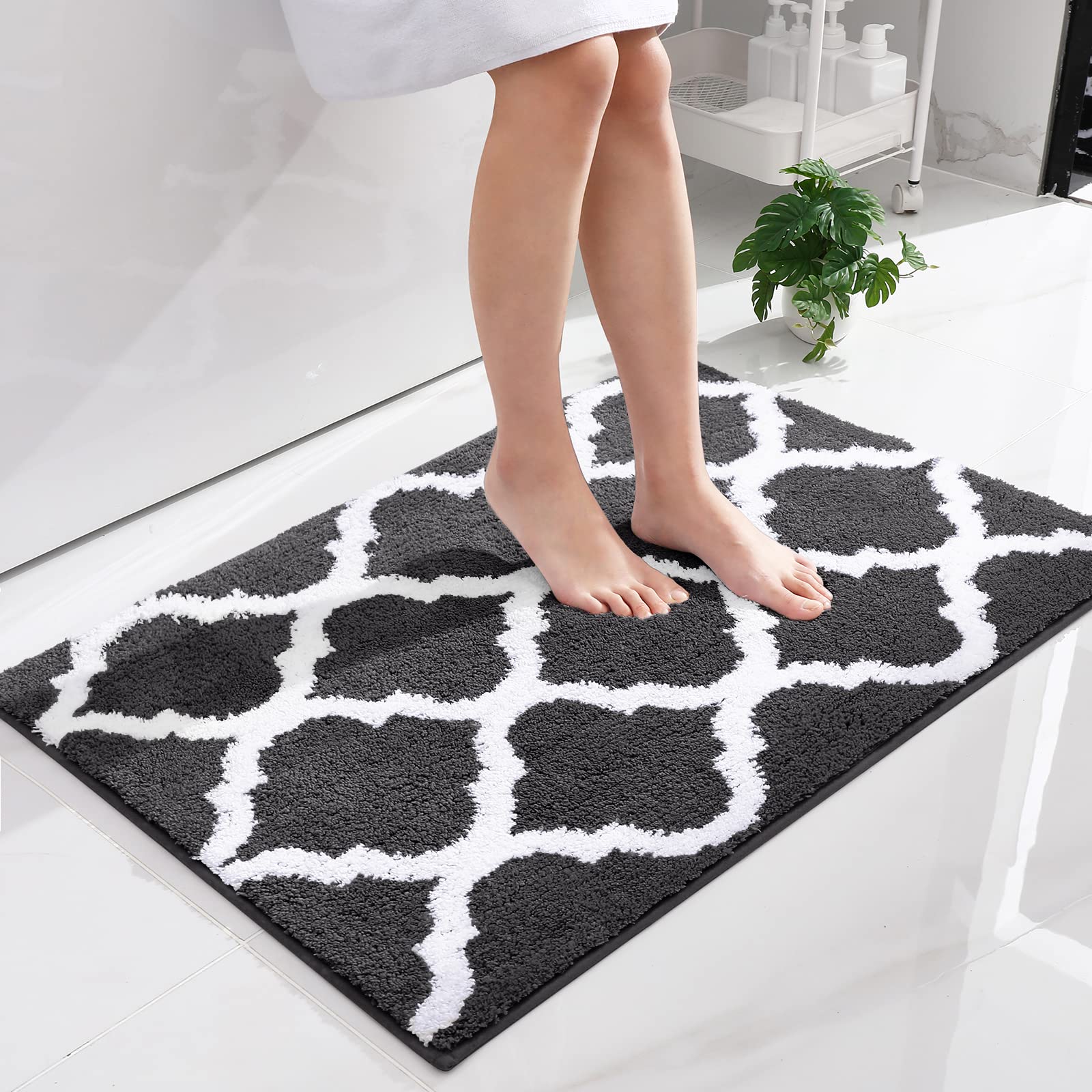 OLANLY Bathroom Rugs 24x16, Soft and Absorbent Microfiber Bath Rugs, Non-Slip Shaggy Shower Carpet, Machine Wash Dry, Bath Mats for Bathroom Floor, Tub and Shower, Grey