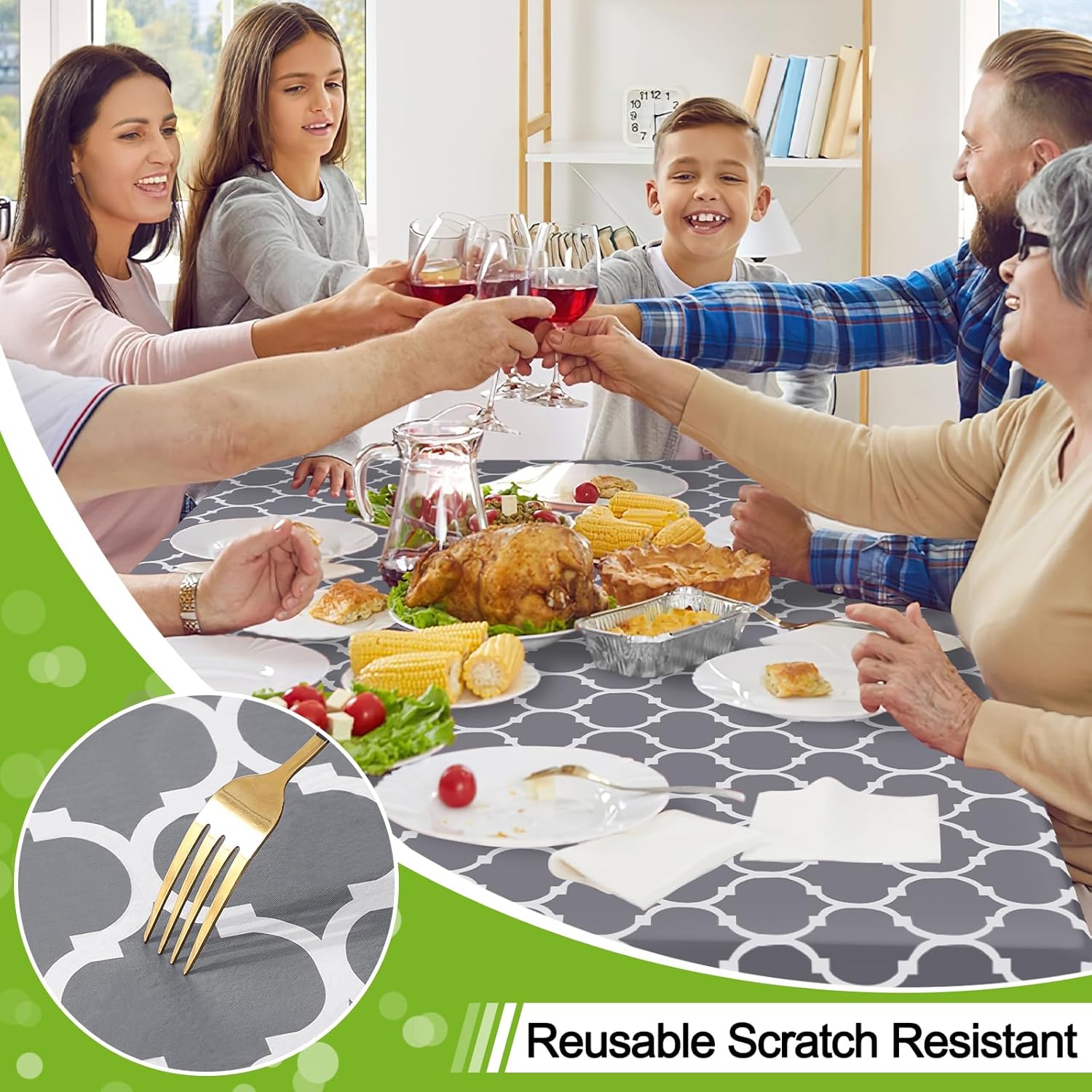 Smiry Rectangle Table Cloth, Waterproof Vinyl Tablecloths with Flannel Backing for Rectangle Tables, Wipeable Spillproof Plastic Tablecloth for Dining, Camping, Indoor and Outdoor (60"x84", Grey)