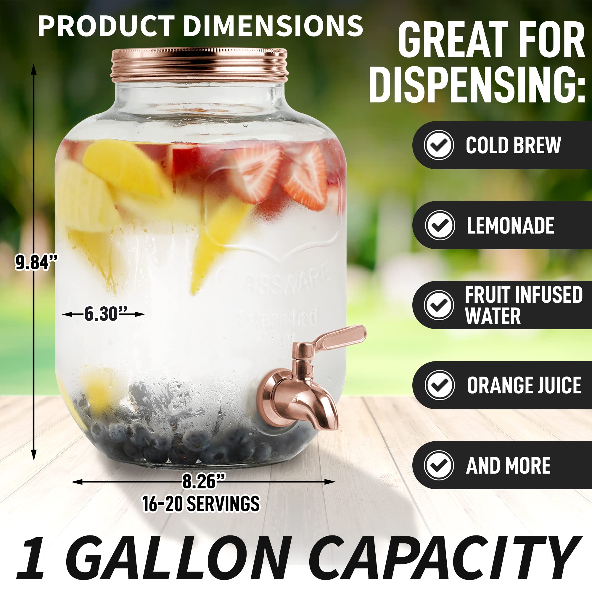 Zulay 1 Gallon/128oz Cold Brew Coffee Maker – Thick Glass Pitcher with Stainless Steel Filter, Lid & Spout – Large Mason Jar Container Dispenser - Iced Coffee & Sun Tea Brewer for Fridge – Silver