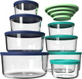 Glass Food Storage Containers with Lids, Glass Meal Prep Containers for Lunch, ８Pack Reusable Round Container Set with Simply Lid/BPA-free / 7-Cup, 4-Cup, 2-Cup & 1-Cup