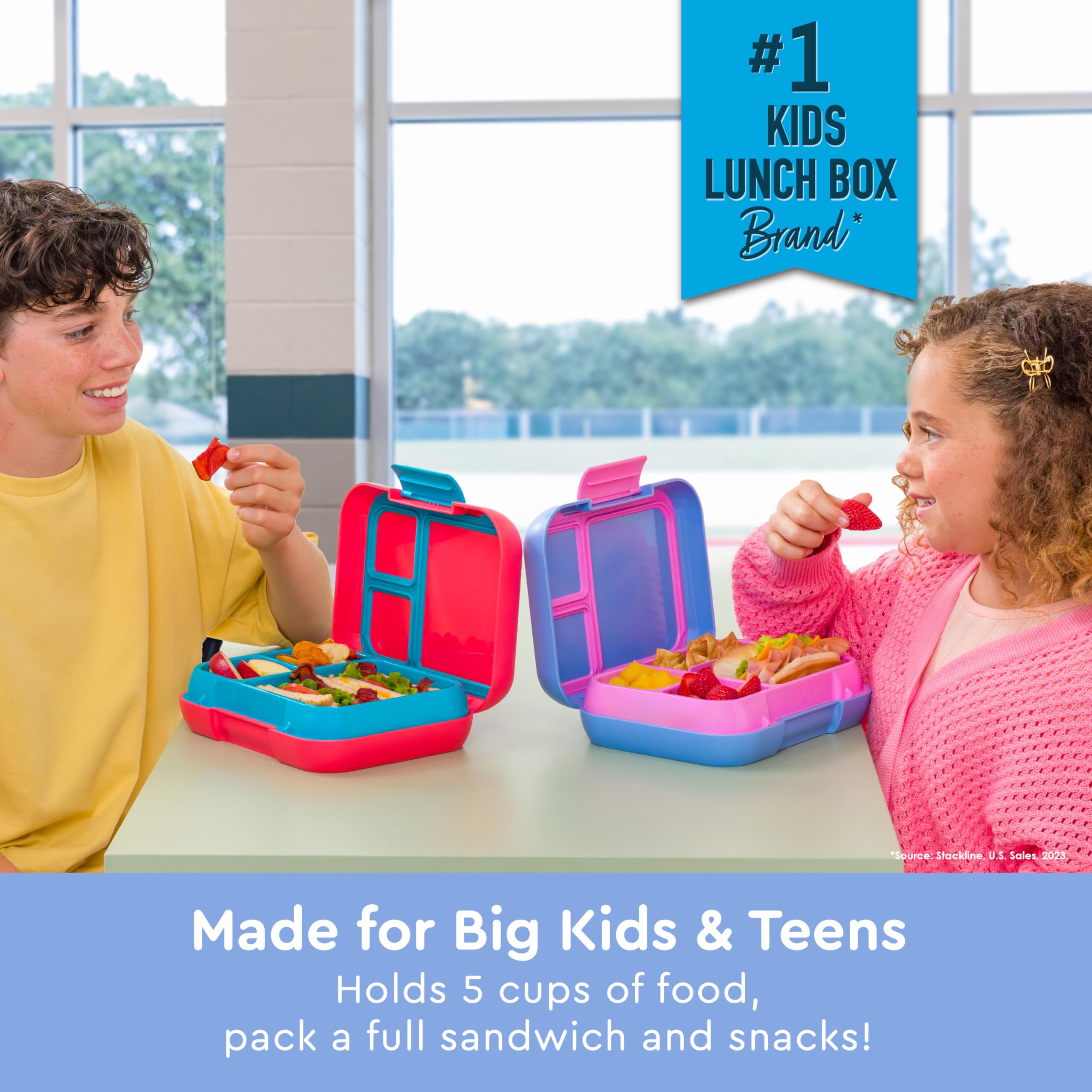 Bentgo Pop - Leak-Proof Lunch Box & Removable Divider for Ages 8+ & Teens - Lunch Container Holds 5 Cups of Food; 3-4 Compartments; Microwave/Dishwasher Safe; 2 Year Warranty (Navy Blue/Chartreuse)
