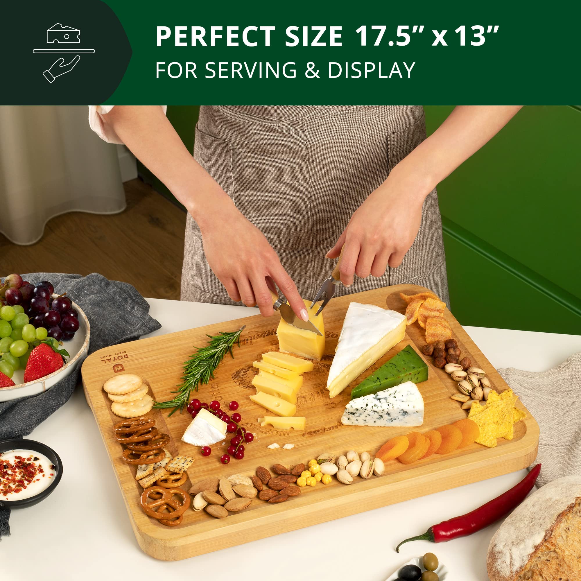 ROYAL CRAFT WOOD Premium Bamboo Charcuterie Board Set - Cheese Platter & Serving Tray & Serving Utensils - Perfect Housewarming Gift, Wedding, Bridal Shower Gift - Ideal for Entertaining and New Home