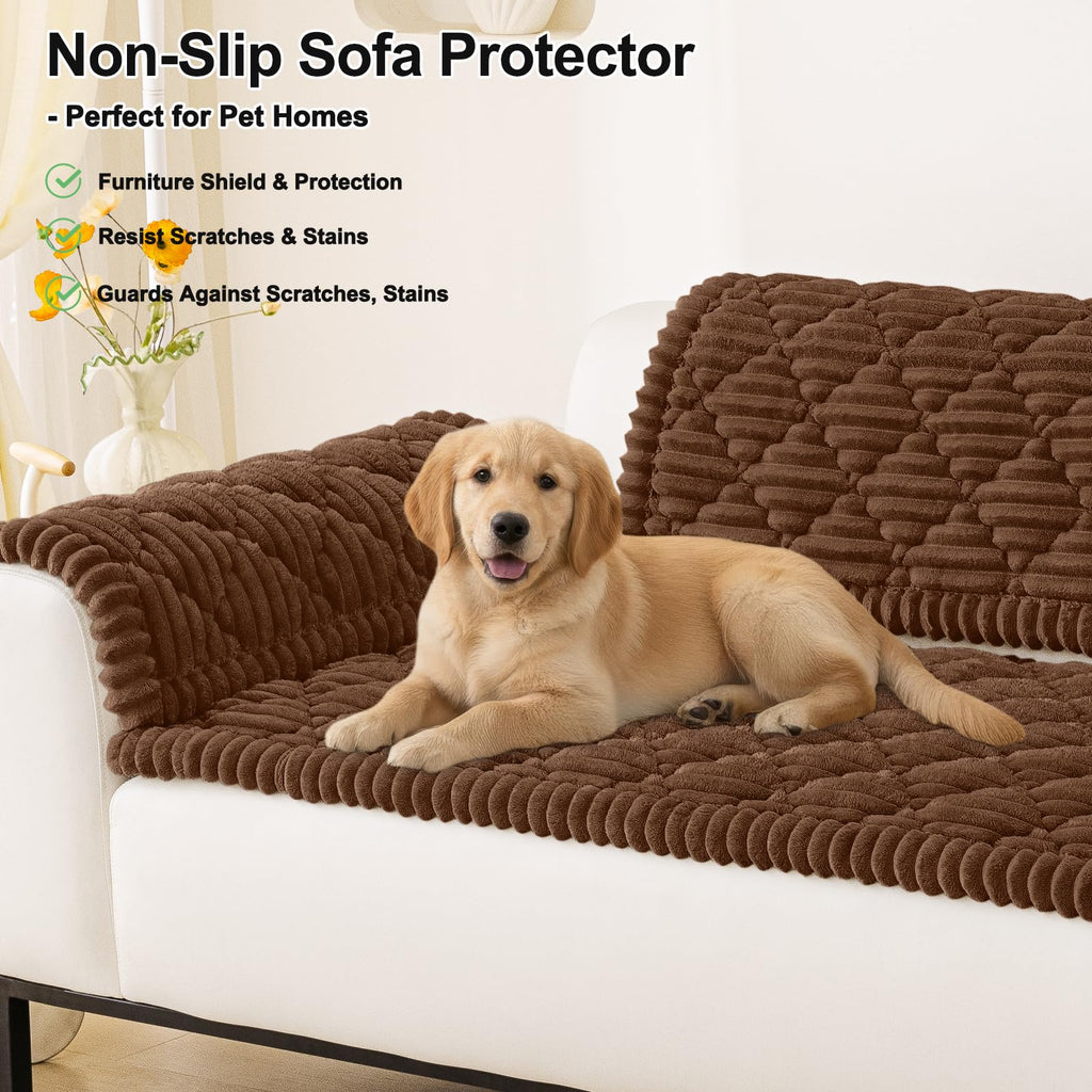 Smiry Pet Couch Cover for Dogs Washable, Non-Slip Fuzzy Couch Covers for 3 Cushion Sofa Pet Friendly, Soft Thick Furniture Protector Sofa Slipcover Mat for Dogs (Camel, 27.6" x 59")