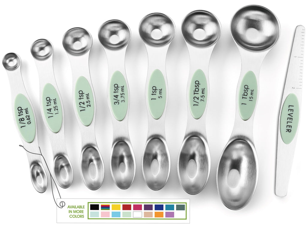 Spring Chef Stainless Steel Magnetic Measuring Spoons Set with Strong N45 Magnets, Heavy Duty Metal Kitchen Gadgets for Baking & Cooking, Fits in Most Kitchen Spice Jars, Set of 8 with Leveler, Black