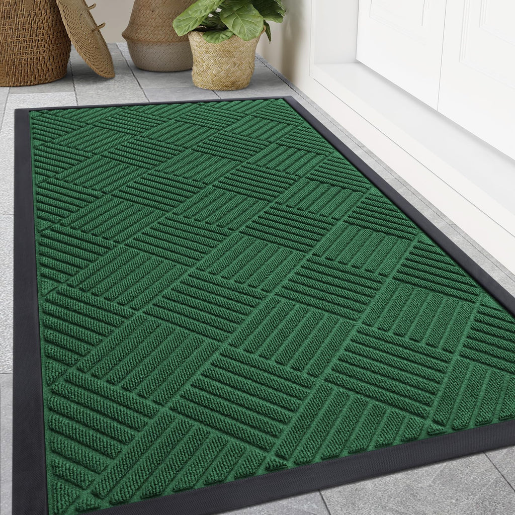 Smiry Front Door Mat Outside Entrance, Heavy Duty Outdoor Indoor Natural Rubber Doormat, Non Slip, Trap Dirt and Moisture, Easy Clean, Low Profile Patio Porch Entryway Mat, 29.5x17, Grey