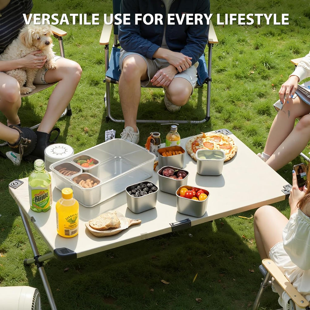 Snackle Box Container, Stainless Steel Divided Serving Tray with Lid and Handle, 8 Compartment Portable Snack Platters - Clear Storage Organizer for Fruit Candy Nuts Veggie - Perfect for Travel Party