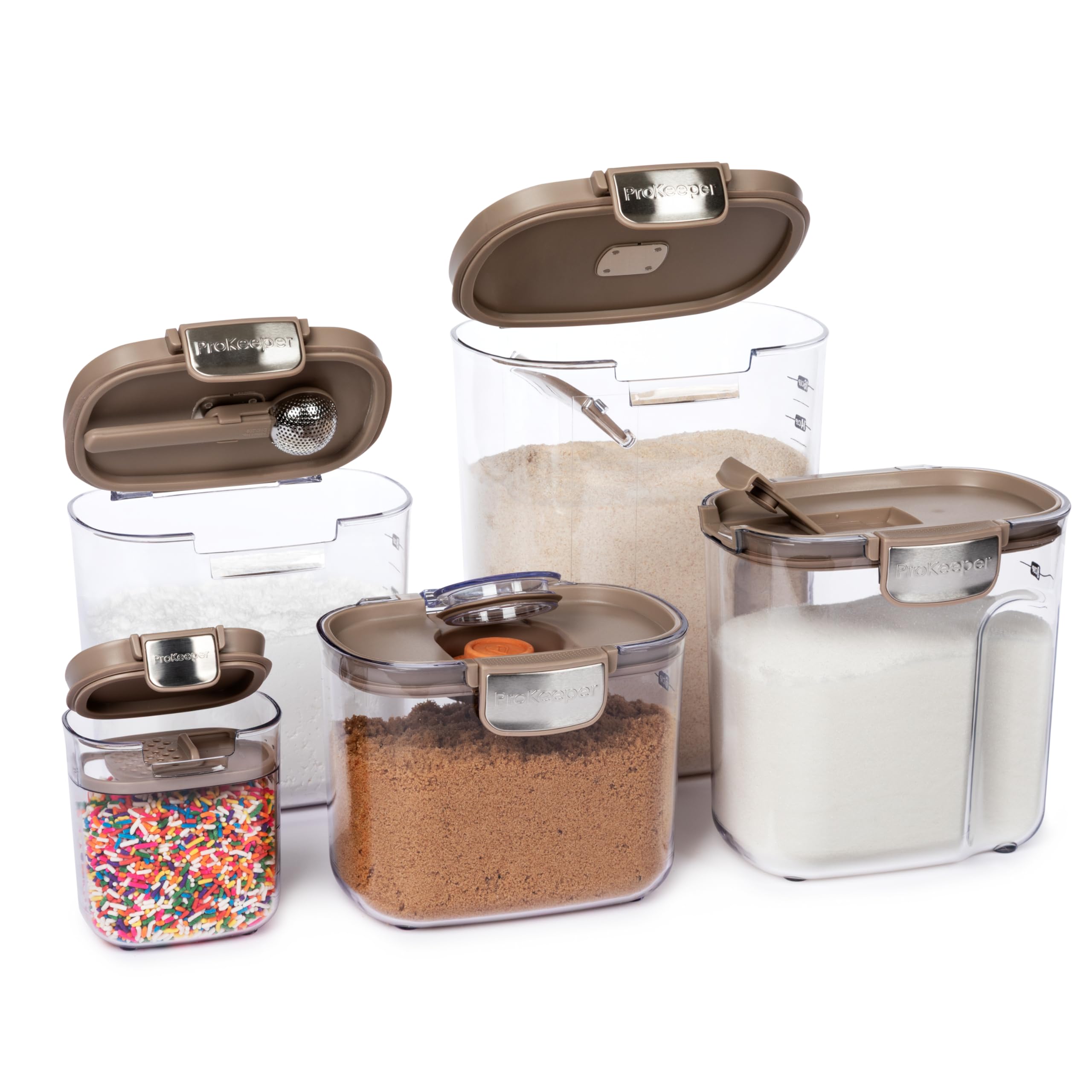 ProKeeper+ Airtight Food Storage Container Set – Clear Plastic Flour and Sugar Canister Set with Magnetic Accessories for Kitchen Organization (Grey, 9-Piece)