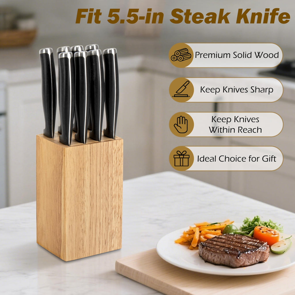 8 Slots Steak Knife Block Holder, 5.5" Wooden Small Knife Block without Knives,Compact and Space Saving Storage Knife Holder for Counter Top (Natural-1)