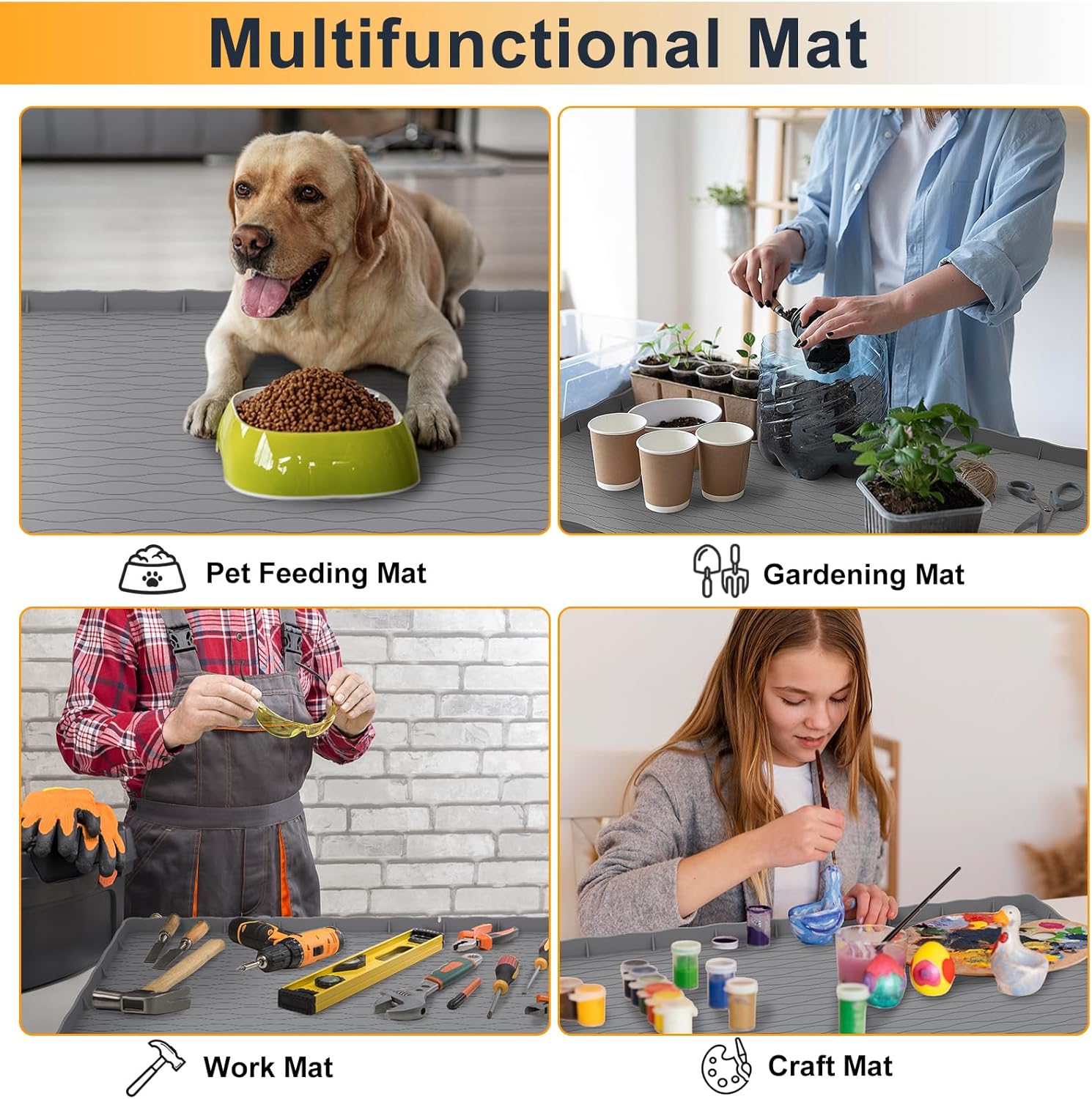 Under Sink Mat for Kitchen Waterproof, 34"×22“ Silicone Bathroom Sink Mat, Under Sink Liner Drip Tray and Protectors for Bottom of kitchen Sink, Fits 36" Stand Cabinets (Grey)