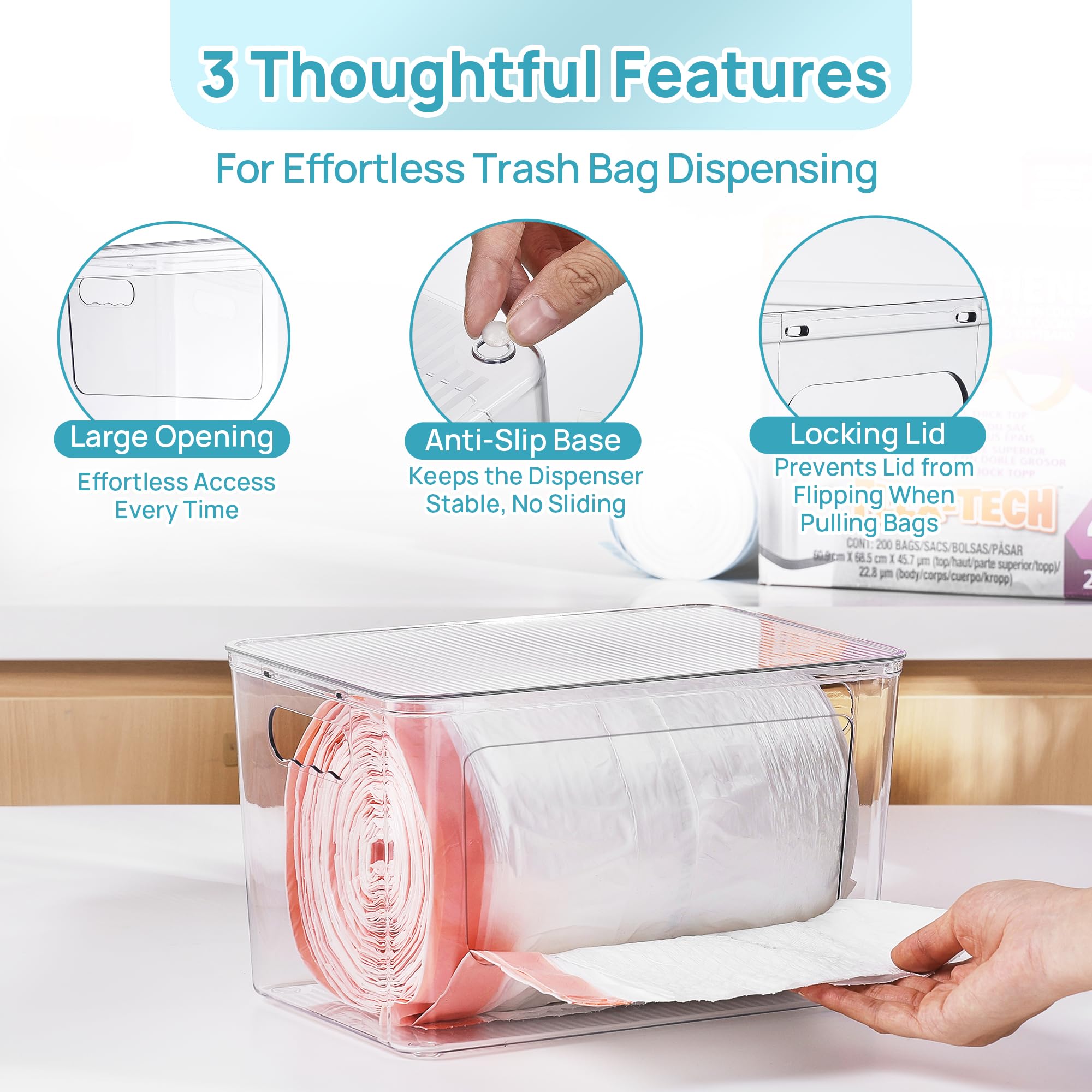 Vtopmart 2 Pack Trash Bag Holder, Stackable Garbage Bag Dispenser for 13/30/33 Gallon Bags, Clear Organizer Bins for Under Kitchen Sink, Laundry Room Organization and Storage
