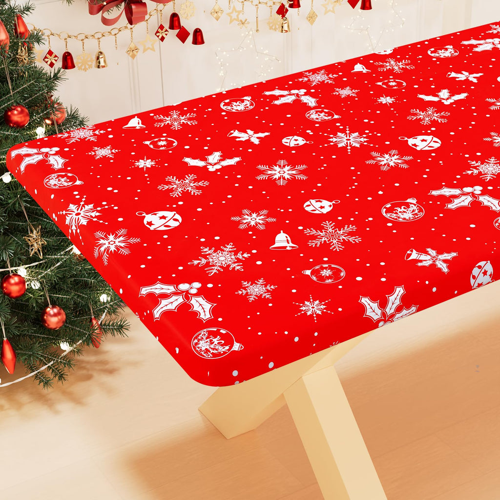 Smiry Rectangle Table Cloth Cover, Waterproof Elastic Fitted Picnic Tablecloth for 6 Foot Tables, Wipeable Flannel Backed Vinyl Tablecloths for Camping, Dining, Outdoor (Beige Wood, 30" x 72")