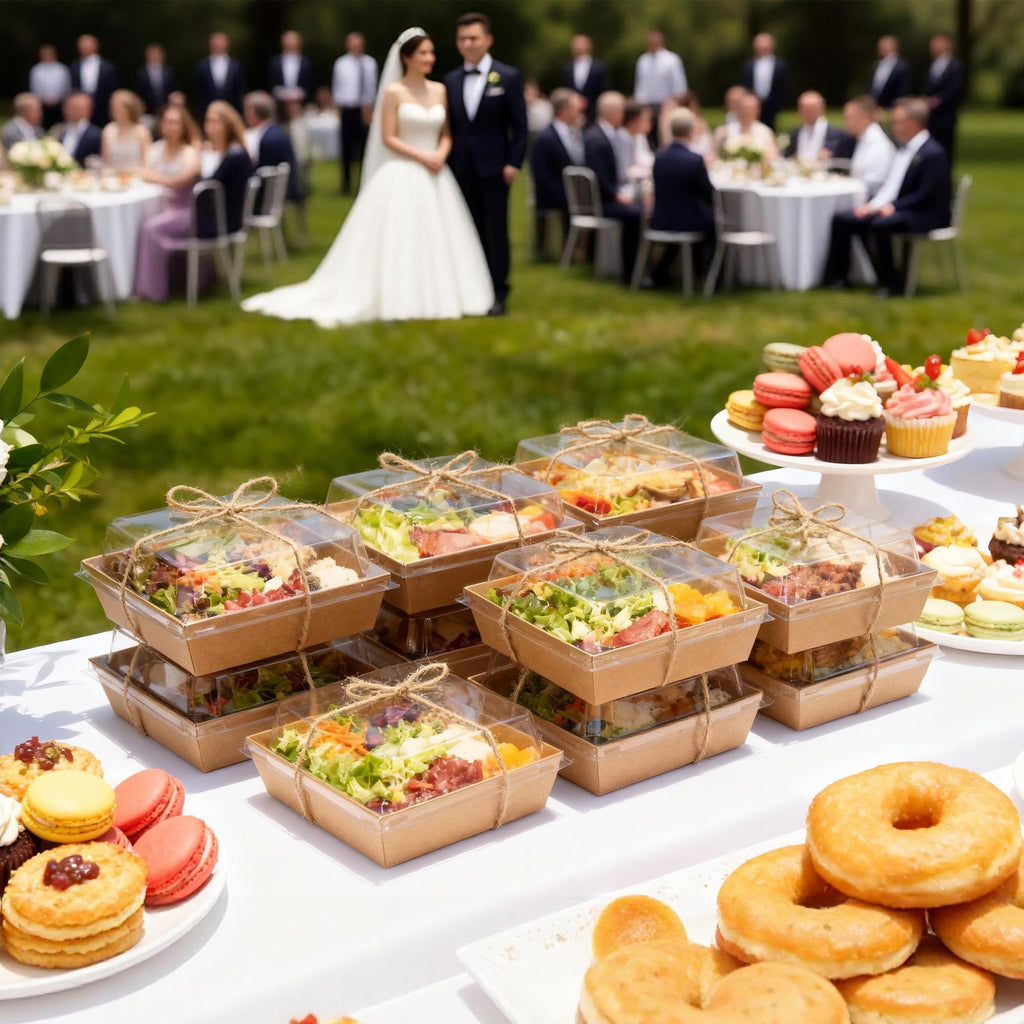 Disposable Charcuterie Boxes with Clear Lid, Food Boxes for Cold&Room Temperature Foods,Grease-Resistant Bakery Packaging for Pastry & Takeout Use 5.3x4.9x2.5INCH(50 Pack,Brown)