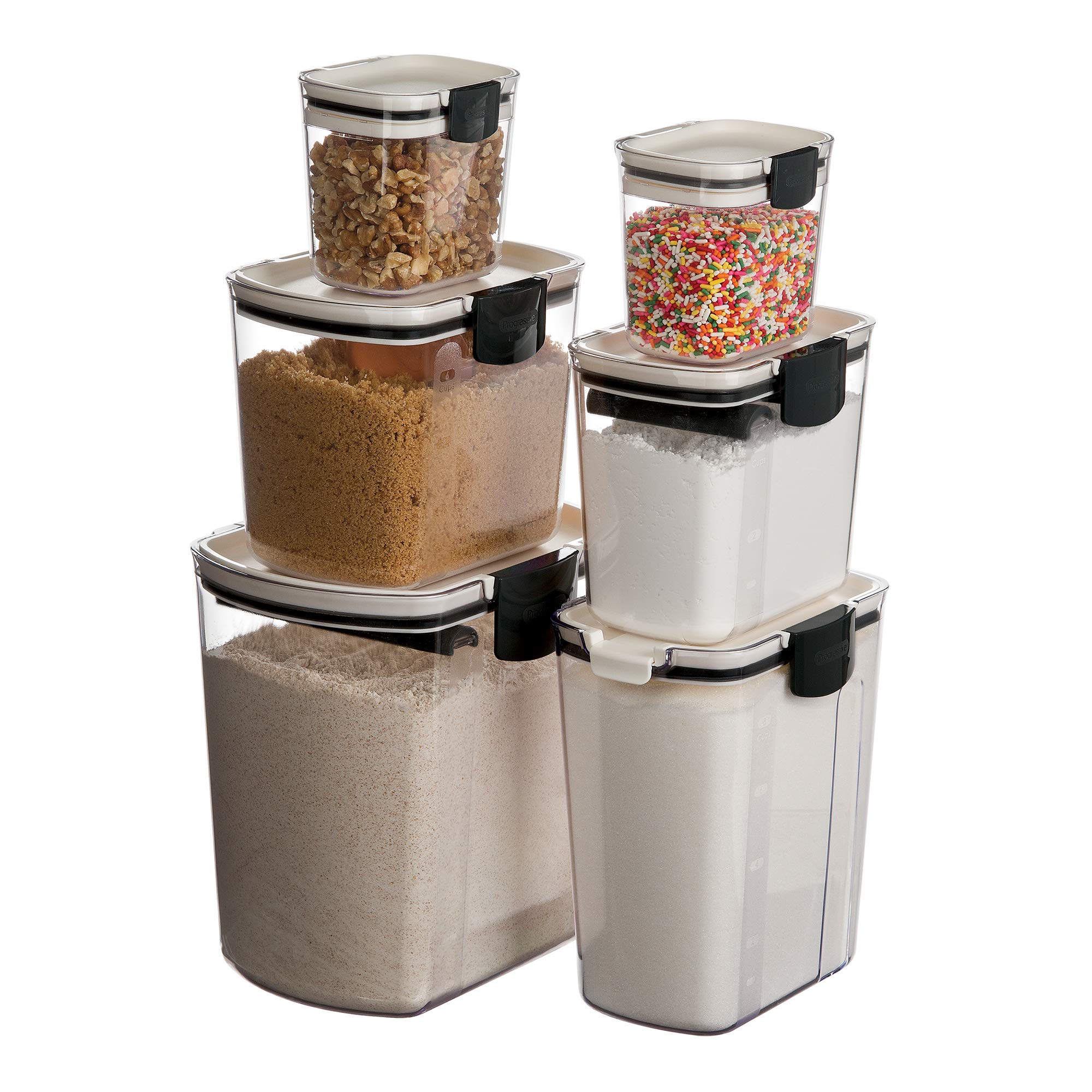 Progressive ProKeeper Baker's Airtight Kitchen Storage Canister Container Set for Flour, Sugar & More, Keeps Ingredients Fresh, with Accessories (Multicolor, 6- Piece)