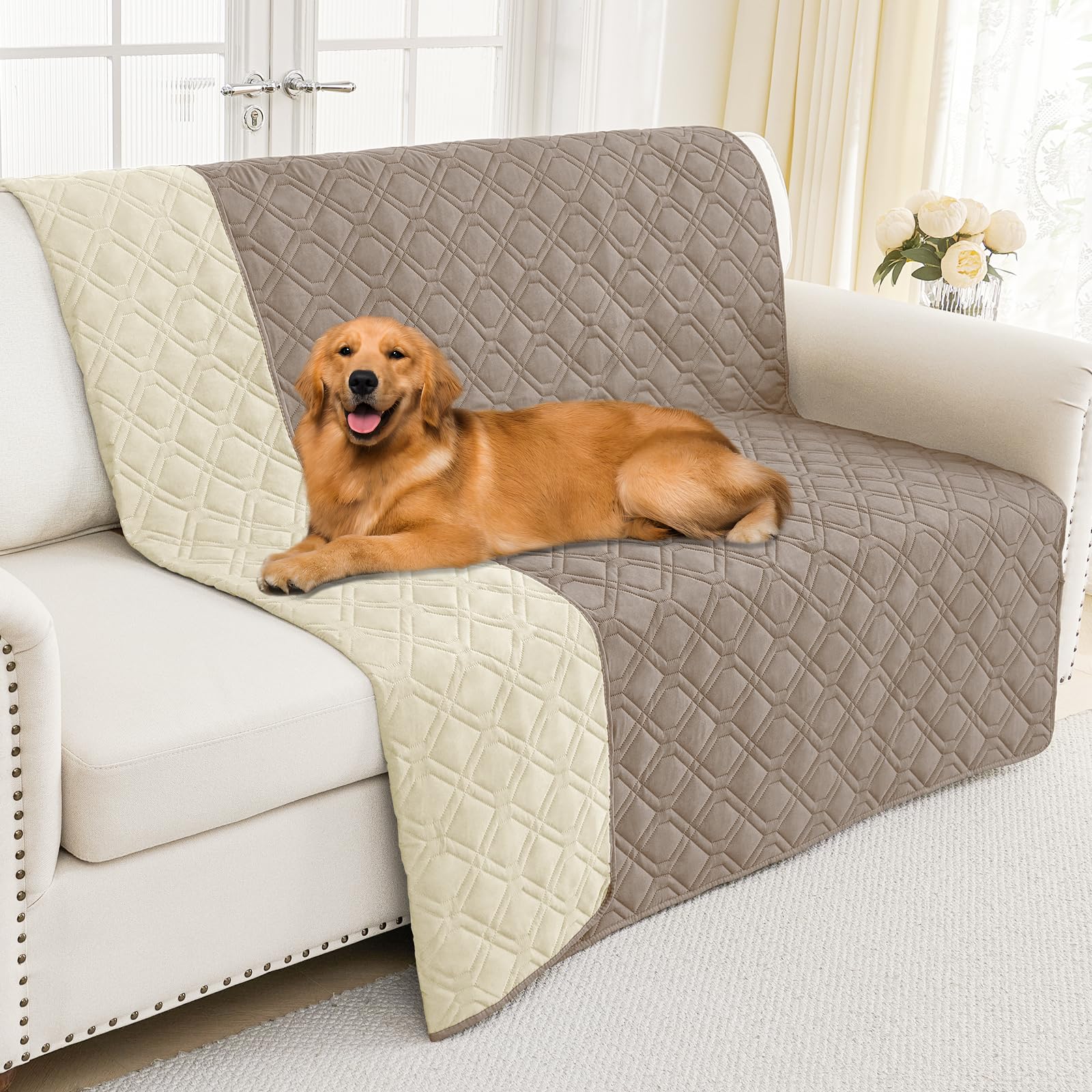Smiry Waterproof Couch Covers for Dogs Washable, Reversible Pet Couch Covers for 3 Cushion Sofa Pet Friendly, Soft Sofa Furniture Protector for Dogs Cat Kids, Checkered (30"x70", Grey/Dark Grey)