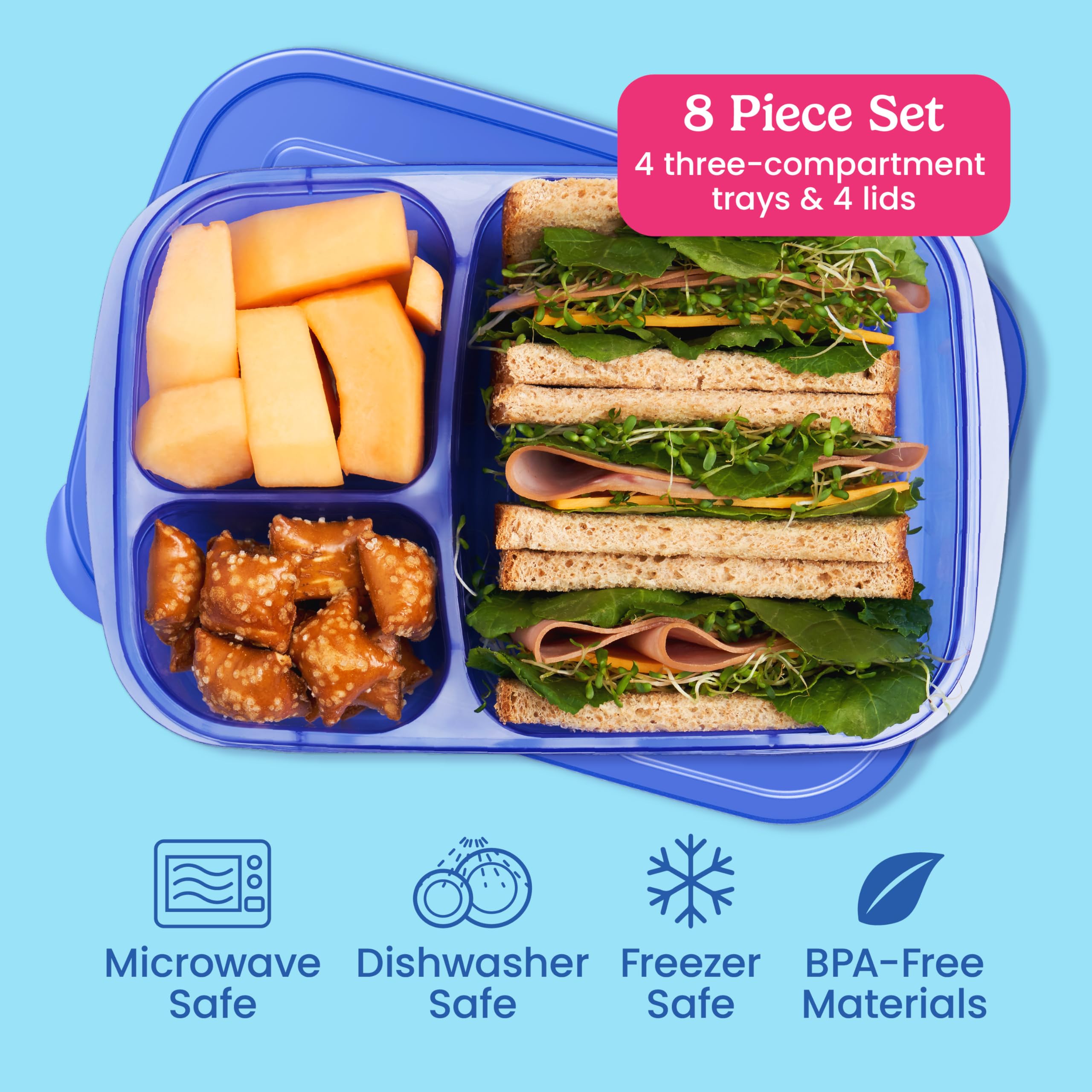 Bentgo Easyboxes - Original Stackable Lunch Boxes - Reusable 3-Compartment Food Containers for Kids and Adults - Bento Lunch Box for Meal Prep, School, & Work - BPA Free, Set of 4 (Classic)