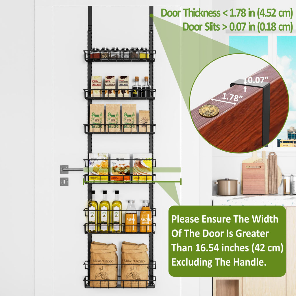 Churboro Over the Door Pantry Organizer Rack with 9 Adjustable Baskets, 9 Tiers Dual-use Hanging or Wall Mount Spice Rack Organizer, Black