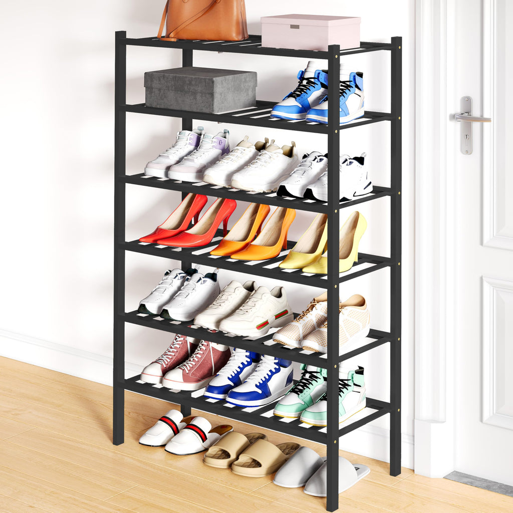 Smiry Shoe Rack, 3 Tier Bamboo Shoe Organizer, Stackable Free Standing Wooden Shoe Storage Shelf for Closet, Entryway, Front Door Entrance, Natural