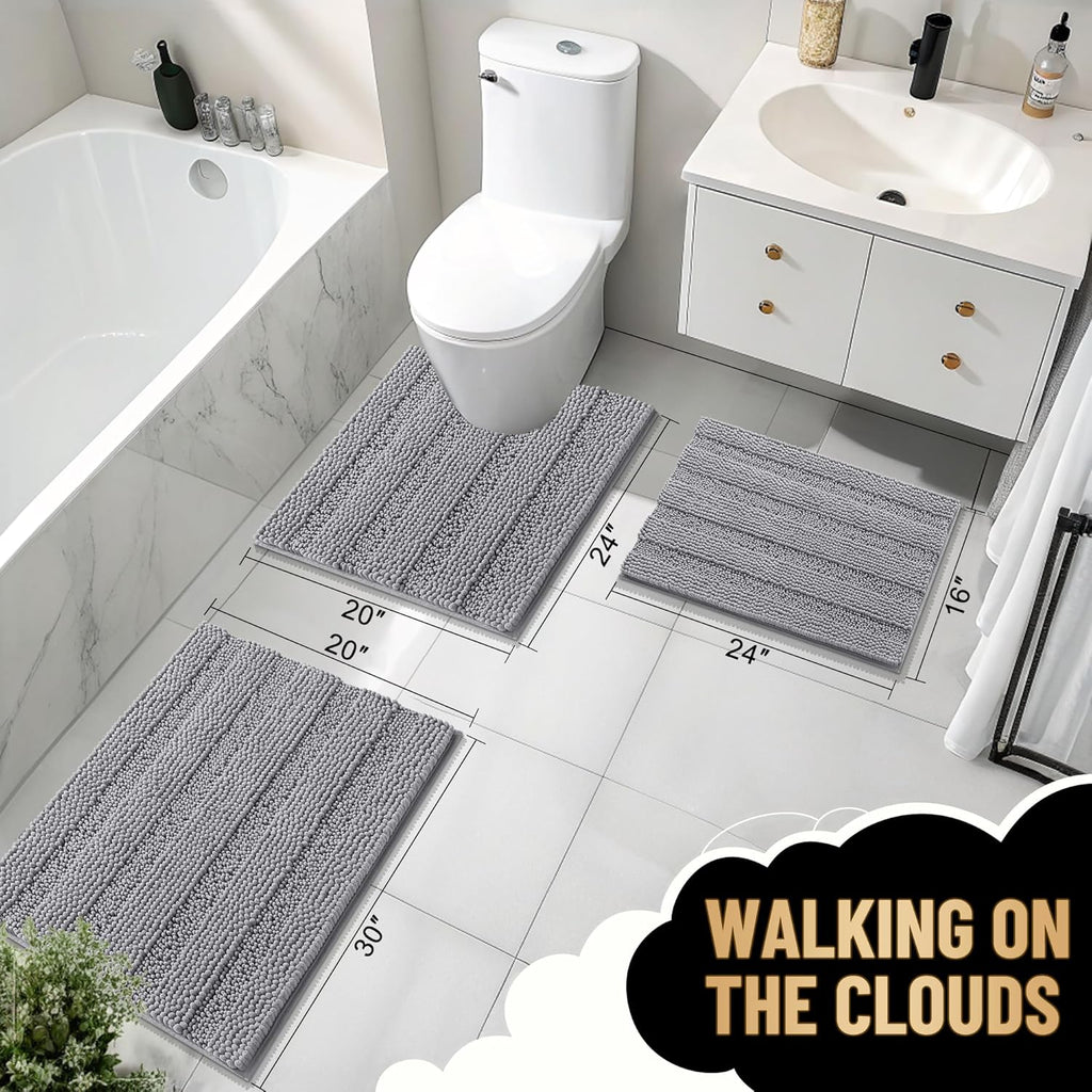OLANLY Thick Bathroom Rugs 30x20, Extra Soft Absorbent Chenille Striped Bath Rugs, Rubber Backing, Machine Wash Dry, Bath Mats for Bathroom Floor, Tub and Shower, Home Decor Accessories, Grey