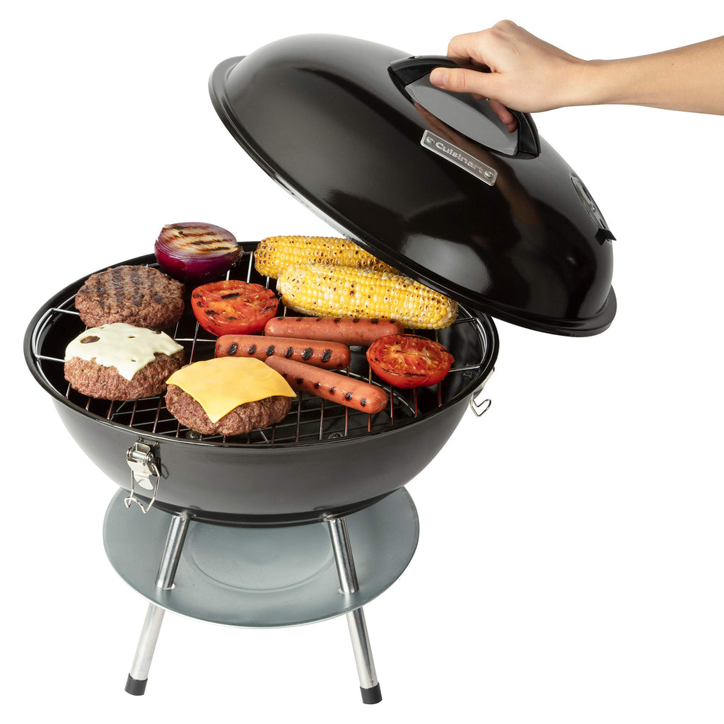 Cuisinart 14" Portable Charcoal Grill, Tabletop Outdoor Small Grill with Locking Lid and Dual Vents, Chrome Plated Travel Size BBQ Perfect for Camping, Tailgates, Cookouts, Red
