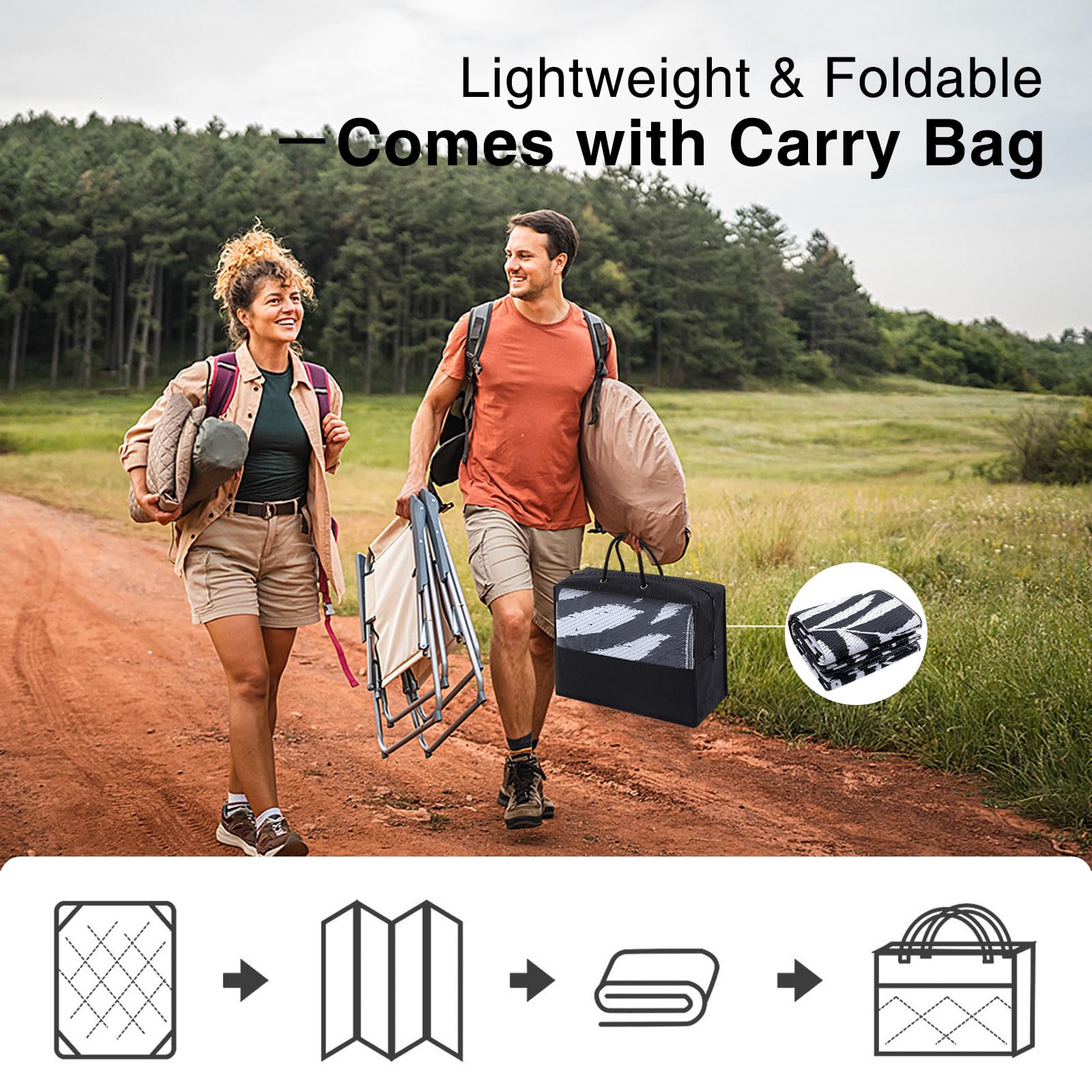 OLANLY Waterproof Outdoor Rug 5x8 ft, Reversible Outdoor Plastic Straw Rug with Leaf Pattern, RV Mat, Indoor Outdoor Carpet for Patio, Camping, Balcony, Deck, Backyard, Grey & White