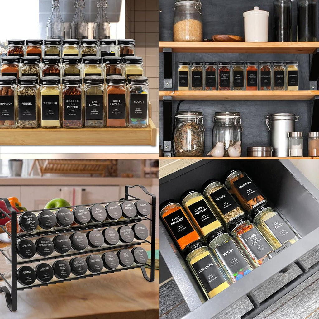 AISIPRIN 24 pcs Spice Jars with Lable & 5pcs Airtight Glass Jar with Lid for Cookie, Pasta, Cereal Storage Containers