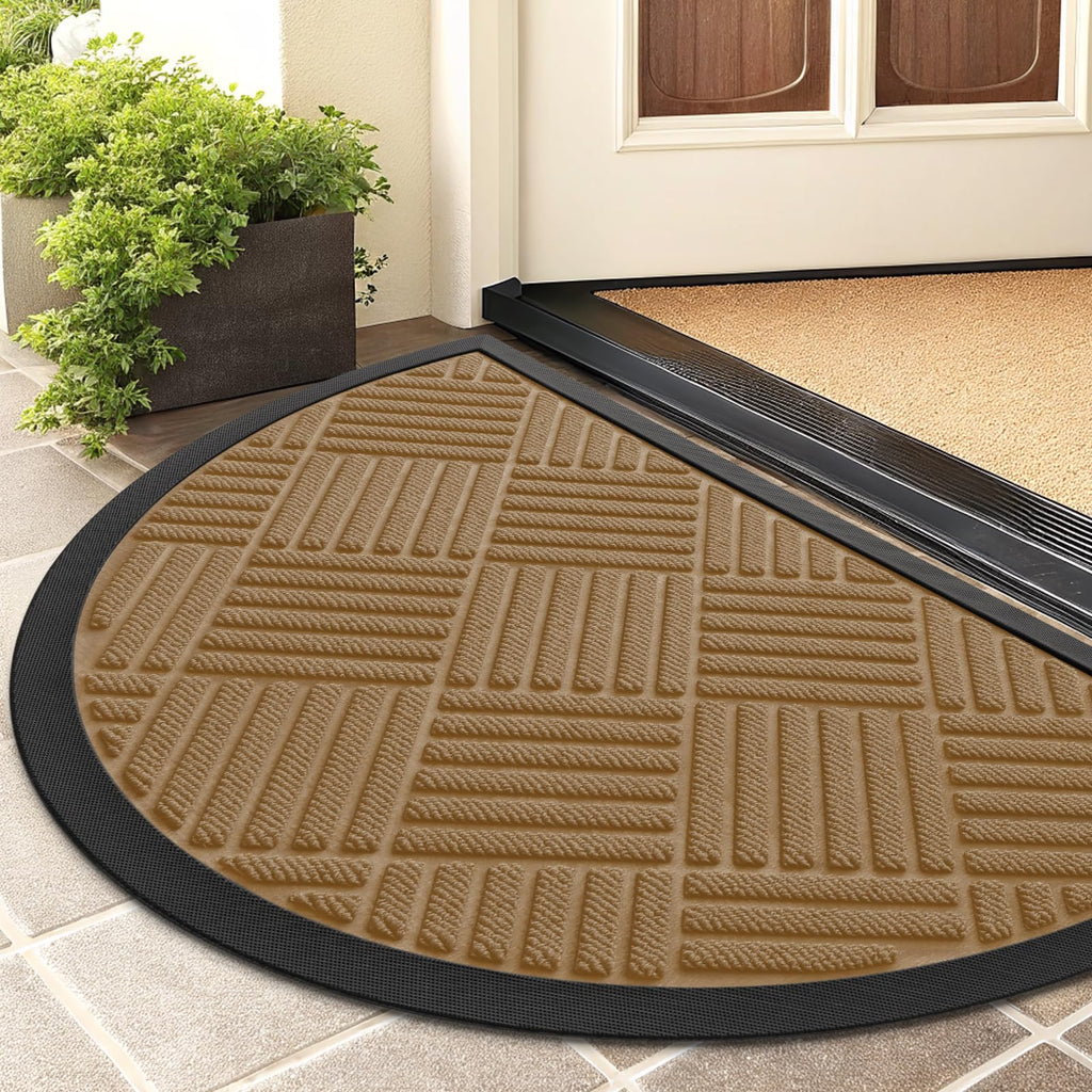 Smiry Front Door Mat Outside Entrance, Heavy Duty Outdoor Indoor Natural Rubber Doormat, Non Slip, Trap Dirt and Moisture, Easy Clean, Low Profile Patio Porch Entryway Mat, 29.5x17, Grey