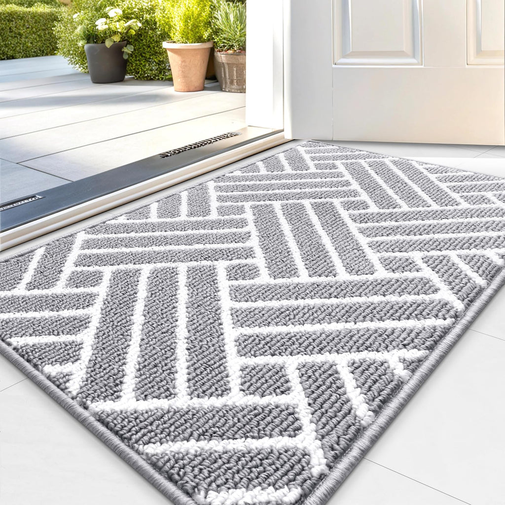 OLANLY Indoor Door Mat, 32x20 Inch, Dirt Resistant and Absorbent, Non-Slip Rubber Backing Floor Mats, Easy Clean Low-Profile Doormat for Entryway, Front Door, and Inside Entrance, Grey