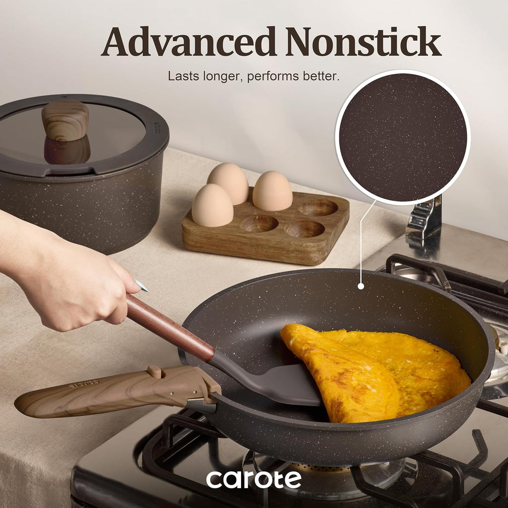 CAROTE 17PCS Pots and Pans Set Non Stick with Detachable Handle, Nonstick Cookware Sets, Cooking Kitchen Set, Oven/Dishwasher Safe, Induction Cookware, Brown, RV Kitchen Pot and Pan