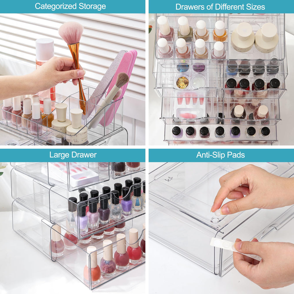 Vtopmart 3 Tier Clear Makeup Organizer with Drawer, Cosmetic Storage for Dresser Countertop and Bathroom Vanity, Beauty Holder for Lipstick Brush Skincare