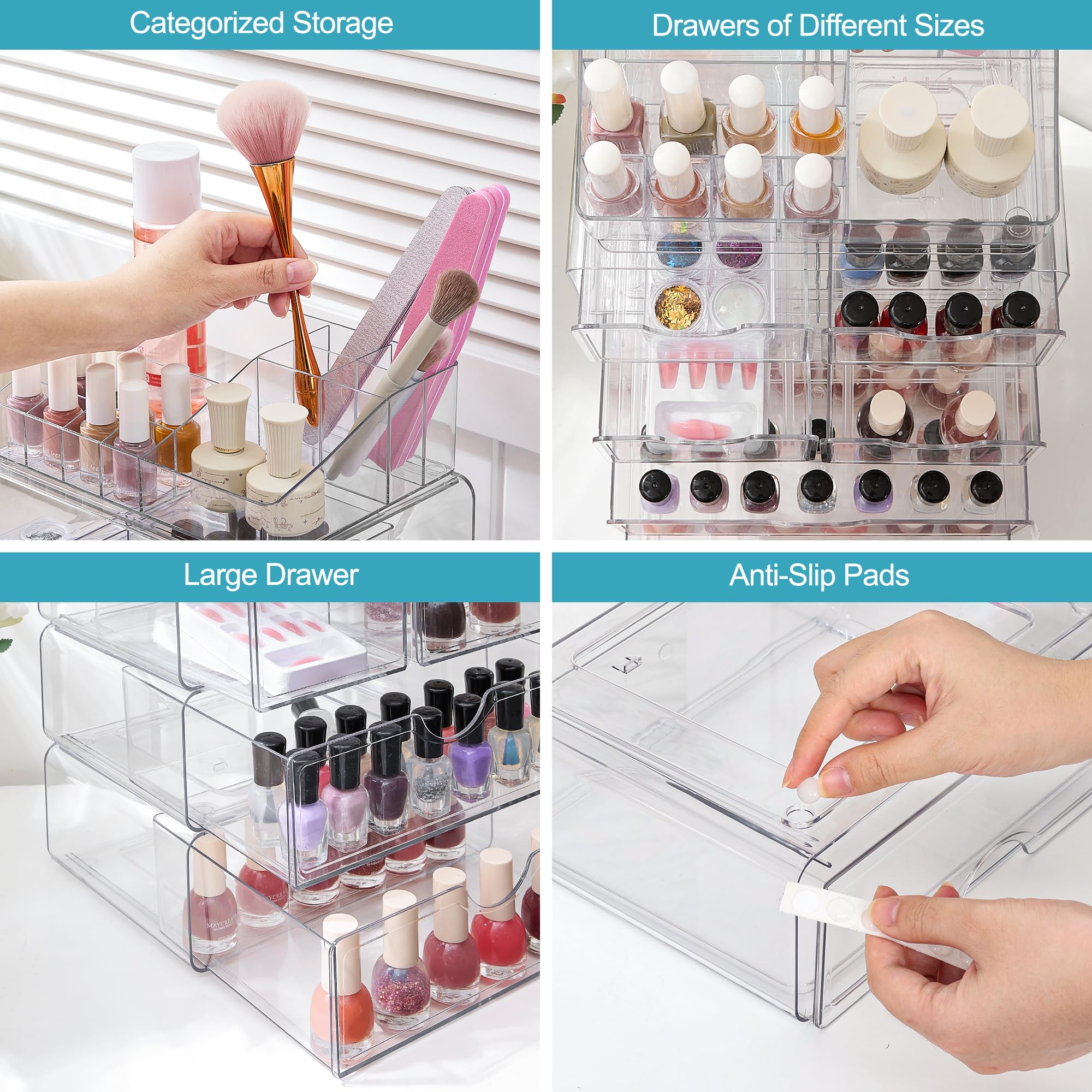 Vtopmart 3 Tier Clear Makeup Organizer with Drawer, Cosmetic Storage for Dresser Countertop and Bathroom Vanity, Beauty Holder for Lipstick Brush Skincare